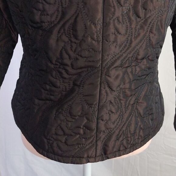 Dana Buchman Vntg Dark Brown Fitted Embroidered Puffer Zip Up Jacket 10P - Picture 15 of 17